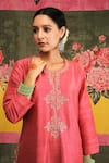 Buy_Vrinda by Pundrik Dubey_Pink Raw Silk Embroidery Notched Sandli Gulabi Anarkali Set _Online_at_Aza_Fashions