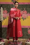 Buy_Vrinda by Pundrik Dubey_Red Raw Silk Printed Round Sandli Laal Bagh Anarkali Set _at_Aza_Fashions