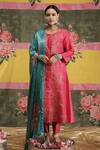 Buy_Vrinda by Pundrik Dubey_Pink Raw Silk Sandli Gulabi Jaal Kurta Set_at_Aza_Fashions