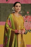 Vrinda by Pundrik Dubey_Green Raw Silk Embroidery Round Sandli Sunehri Kurta Set _Online_at_Aza_Fashions