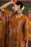 Vrinda by Pundrik Dubey_Yellow Handwoven Chanderi Silk Embroidery V Neck Sandli Swarn Jaal Kaftan _Online_at_Aza_Fashions