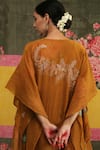 Buy_Vrinda by Pundrik Dubey_Yellow Handwoven Chanderi Silk Embroidery V Neck Sandli Swarn Jaal Kaftan _Online_at_Aza_Fashions