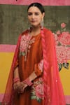 Vrinda by Pundrik Dubey_Orange Organza Silk Embroidery Round Sandli Sham-e-khas Anarkali Set _Online_at_Aza_Fashions