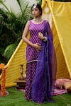 Buy_Ruchira Nangalia_Purple Modal Satin Embroidery Round Bandhani Kurta Set  _at_Aza_Fashions