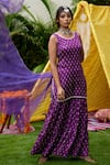 Ruchira Nangalia_Purple Modal Satin Embroidery Round Bandhani Kurta Set  _Online_at_Aza_Fashions