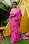 Buy_Ruchira Nangalia_Pink Crepe Bandhani Motif Saree  _at_Aza_Fashions