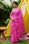 Shop_Ruchira Nangalia_Pink Crepe Bandhani Motif Saree  _at_Aza_Fashions