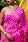 Shop_Ruchira Nangalia_Pink Crepe Bandhani Motif Saree  _Online_at_Aza_Fashions