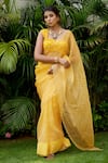 Buy_Ruchira Nangalia_Yellow Organza Leheriya Saree  _at_Aza_Fashions