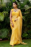 Ruchira Nangalia_Yellow Organza Leheriya Saree  _Online_at_Aza_Fashions