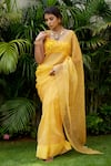 Buy_Ruchira Nangalia_Yellow Organza Leheriya Saree  _Online_at_Aza_Fashions