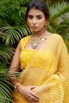 Shop_Ruchira Nangalia_Yellow Organza Leheriya Saree  _Online_at_Aza_Fashions