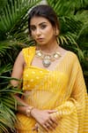 Ruchira Nangalia_Yellow Organza Leheriya Saree  _at_Aza_Fashions