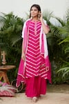 Ruchira Nangalia_Pink Chanderi Embroidery Round Leheriya Print Kurta Set  _Online_at_Aza_Fashions