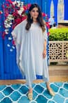 Buy_Ruchira Nangalia_Blue Georgette Embroidery Boat Asymmetric Kaftan And Pant Set  _at_Aza_Fashions