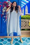 Shop_Ruchira Nangalia_Blue Georgette Embroidery Boat Asymmetric Kaftan And Pant Set  _at_Aza_Fashions