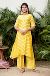 Buy_Ruchira Nangalia_Yellow Chanderi Embroidery Round Leheriya Print Kurta And Pant Set  _at_Aza_Fashions