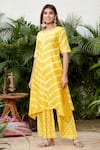 Ruchira Nangalia_Yellow Chanderi Embroidery Round Leheriya Print Kurta And Pant Set  _Online_at_Aza_Fashions