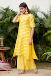 Buy_Ruchira Nangalia_Yellow Chanderi Embroidery Round Leheriya Print Kurta And Pant Set  _Online_at_Aza_Fashions