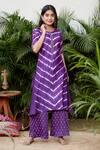 Buy_Ruchira Nangalia_Purple Chanderi Embroidery Round Leheriya Print Kurta And Palazzo Set  _at_Aza_Fashions