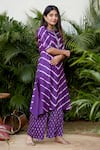 Ruchira Nangalia_Purple Chanderi Embroidery Round Leheriya Print Kurta And Palazzo Set  _Online_at_Aza_Fashions