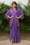 Buy_Ruchira Nangalia_Purple Modal Satin Embroidery V Neck Bandhani Print Cowl Dress  _Online_at_Aza_Fashions