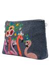 5Elements_Grey Embroidered Beaded Zipper Pouch_Online_at_Aza_Fashions