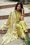 House Of Pink_Green Bottom Cotton Satin, Kurta And Dupatta Chanderi Band Set _Online_at_Aza_Fashions
