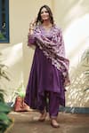 Buy_House Of Pink_Purple Anarkali And Dupatta Chanderi, Bottom Cotton Satin V Neck Set _at_Aza_Fashions