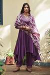House Of Pink_Purple Anarkali And Dupatta Chanderi, Bottom Cotton Satin V Neck Set _Online_at_Aza_Fashions