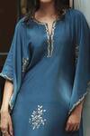 House Of Pink_Blue Cotton Silk Notched Embroidered Kaftan _at_Aza_Fashions