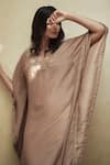 Buy_HOUSE OF PINK_Beige Cotton Silk Embroidery Notched Kaftan _Online_at_Aza_Fashions