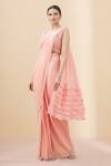 Buy_Arpan Vohra_Peach Georgette Pre-draped Ruffle Saree With Blouse_at_Aza_Fashions