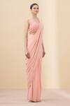 Arpan Vohra_Peach Georgette Pre-draped Ruffle Saree With Blouse_Online_at_Aza_Fashions