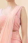 ARPAN VOHRA_Peach Georgette Embroidery Scoop Neck Pre-draped Ruffle Saree With Blouse _at_Aza_Fashions