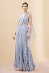 Buy_Arpan Vohra_Grey Georgette Pre-draped Embellished Saree With Blouse_at_Aza_Fashions