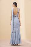 Shop_Arpan Vohra_Grey Tulle, Georgette Scoop Neck Pre-draped Embellished Saree With Blouse _at_Aza_Fashions