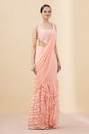 ARPAN VOHRA_Peach Georgette Embroidery Scoop Neck Pre-draped Saree Gown With Blouse _Online_at_Aza_Fashions