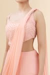 ARPAN VOHRA_Peach Georgette Embroidery Scoop Neck Pre-draped Saree Gown With Blouse _at_Aza_Fashions