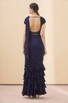 Shop_Arpan Vohra_Blue Tulle, Georgette Scoop Neck Pre-draped Ruffle Saree With Blouse _at_Aza_Fashions