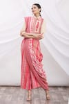 Buy_Nazaakat by Samara Singh_Pink Cotton Embroidery Collared Neck Printed Pant Saree With Blouse_Online_at_Aza_Fashions