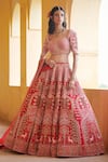 Buy_Rachit Khanna_Red Raw Silk Sweetheart Neck Embroidered Bridal Lehenga Set _at_Aza_Fashions