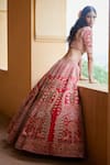 Shop_Rachit Khanna_Red Raw Silk Sweetheart Neck Embroidered Bridal Lehenga Set _at_Aza_Fashions