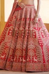 Rachit Khanna_Red Raw Silk Sweetheart Neck Embroidered Bridal Lehenga Set _at_Aza_Fashions