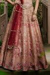 Buy_Rachit Khanna_Pink Raw Silk V Neck Embroidered Bridal Lehenga Set _Online_at_Aza_Fashions