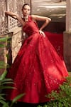 Buy_Rachit Khanna_Red Raw Silk Asymmetric Embroidered One Shoulder Gown _at_Aza_Fashions