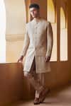 Buy_Rachit Khanna_Beige Matka Silk Layered Sherwani Set _at_Aza_Fashions