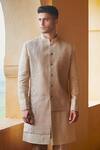Shop_Rachit Khanna_Beige Matka Silk Layered Sherwani Set _at_Aza_Fashions