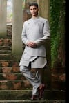 Buy_Rachit Khanna_Grey Matka Silk Layered Sherwani Set _at_Aza_Fashions