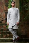 Shop_Rachit Khanna_Grey Matka Silk Layered Sherwani Set _at_Aza_Fashions